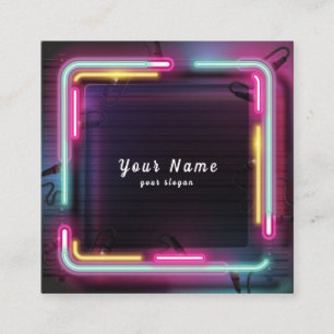 Cartão De Visita Quadrado Luzes Neon Coloridas DJ vibrantes - Saia
