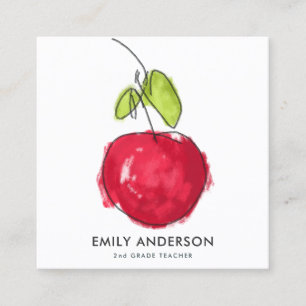 CARTÃO DE VISITA QUADRADO MAÇÃ DESENHADA PELA MÃO DO PROFESSOR DA ESCOLA 