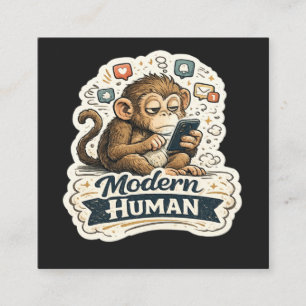 Cartão De Visita Quadrado Macaco Engraçado Humano Moderno Smartphone Mídia S