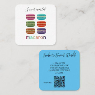 Cartão De Visita Quadrado Macarons Coloridos Doces Código Qr Moderno Quadrad