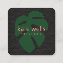 Cartão De Visita Quadrado Madeira de Folha Tropical Verde