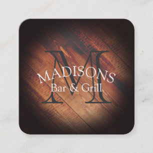 Cartão De Visita Quadrado Madeira rústica com monograma