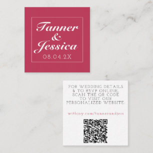 Cartão De Visita Quadrado Magenta e Branco Detalhes do Casamento Minimalista
