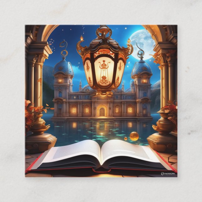 Cartão De Visita Quadrado Magic Book em um mundo misterioso utópico (Frente)