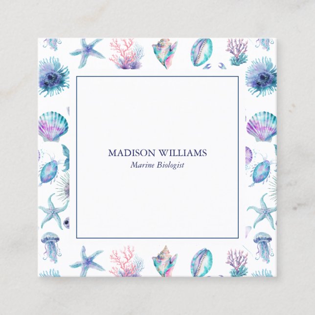 Cartão De Visita Quadrado Magical marine creatures pattern marine biologist  (Frente)