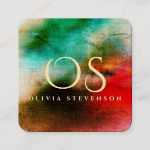 Cartão De Visita Quadrado Magical Watercolor Blue Red Abstrato Monogramas