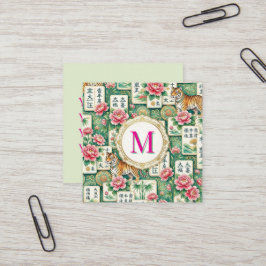 Cartão De Visita Quadrado Mahjong Chinoiserie Floral Personalized Monogram