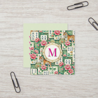 Cartão De Visita Quadrado Mahjong Chinoiserie Floral Personalized Monogram