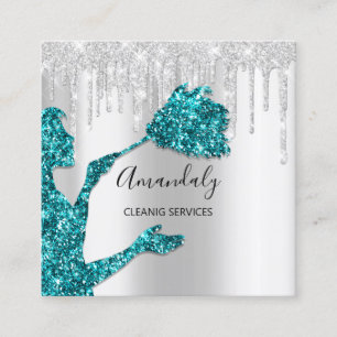 Cartão De Visita Quadrado Maid House Clearing Services Logo Silver Teatro