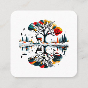 Cartão De Visita Quadrado Majestoso cervo na floresta de inverno nevada