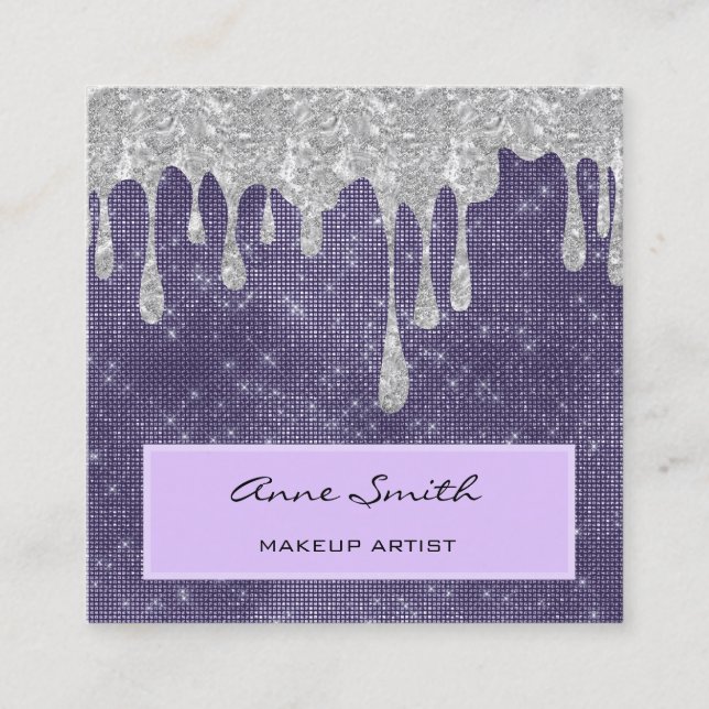 Cartão De Visita Quadrado Makeup Artist Ametist Silver Glitter Drivers (Frente)