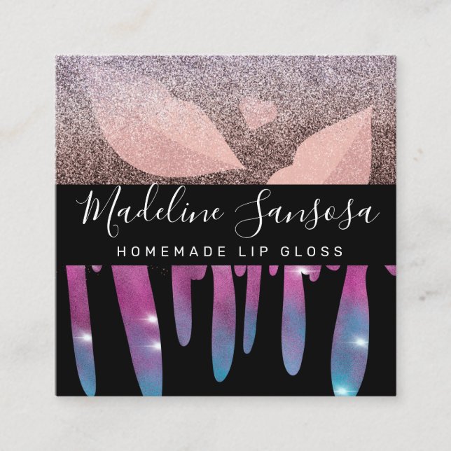 Cartão De Visita Quadrado Makeup Artist Beauty Lip Glitter Drivers (Frente)