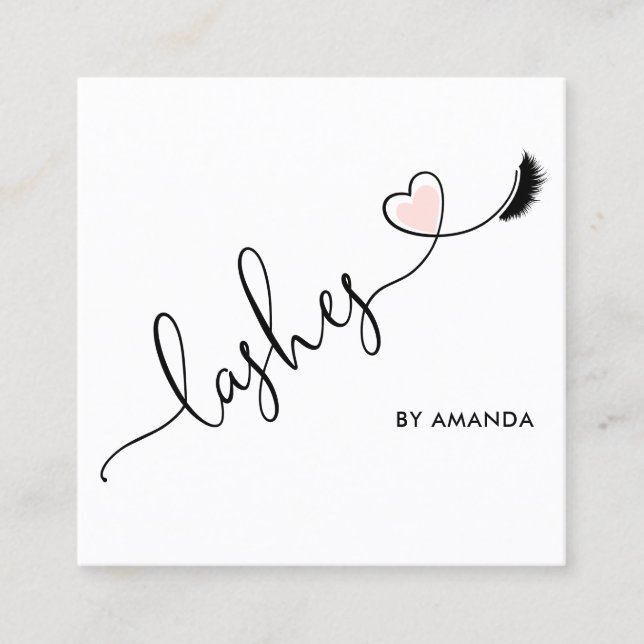 Cartão De Visita Quadrado Makeup Artist Blush Pink Olhos Pisca Coração (Frente)