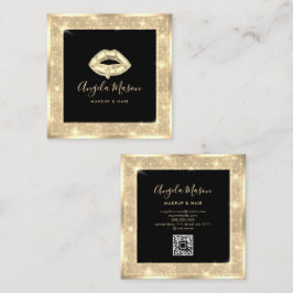 Cartão De Visita Quadrado Makeup Artist Chic Salon QR Code Dourado Exclusivo