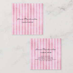 Cartão De Visita Quadrado Makeup Artist Cor-de-Rosa Linhas Verticais Distint