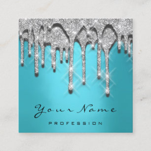 Cartão De Visita Quadrado Makeup Artist Event Glitter 3D Silver Blue Ocean
