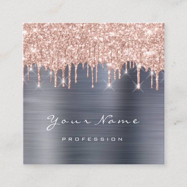 Cartão De Visita Quadrado Makeup Artist Event Planner Glitter Spark Cinza Gr (Frente)