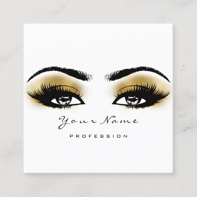 Cartão De Visita Quadrado Makeup Artist Eyebrow Dourado Lashes White Square (Frente)