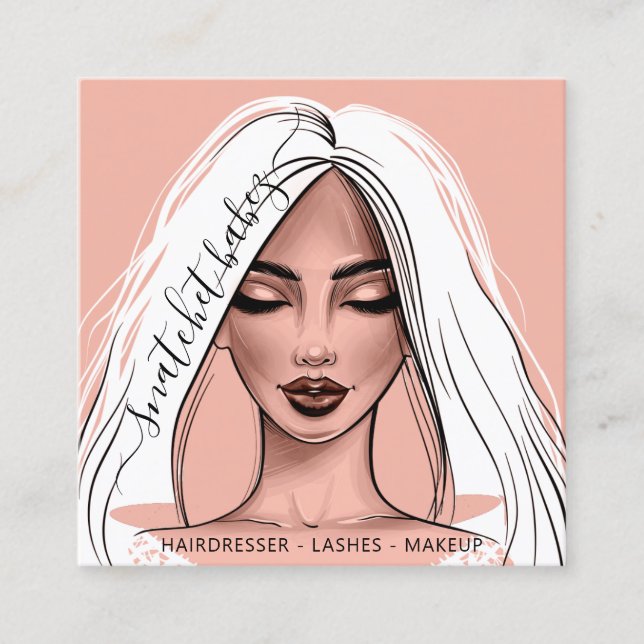 Cartão De Visita Quadrado Makeup Artist Eyelash Hair Brocas Lábios Blush Gir (Frente)