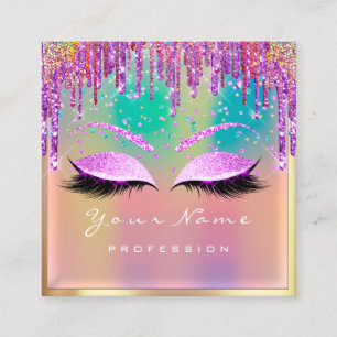 Cartão De Visita Quadrado Makeup Artist Eyelash Pink Glitter Drives Roxo