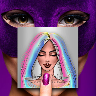 Cartão De Visita Quadrado Makeup Artist Eyelashes Brows Silver Hológrafo