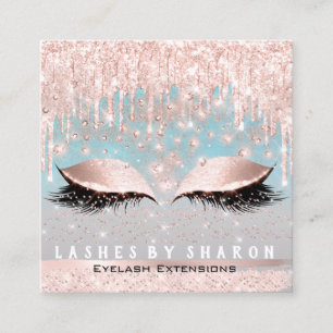 Cartão De Visita Quadrado Makeup Artist Eyes Lashes Crystal Drives Rosa Blue