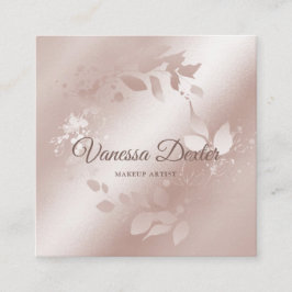 Cartão De Visita Quadrado Makeup Artist Floral Lash Event Planner Rosa