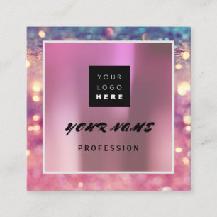 Cartão De Visita Quadrado Makeup ARTIST Holograph Rosa de logotipo de CÓDIG
