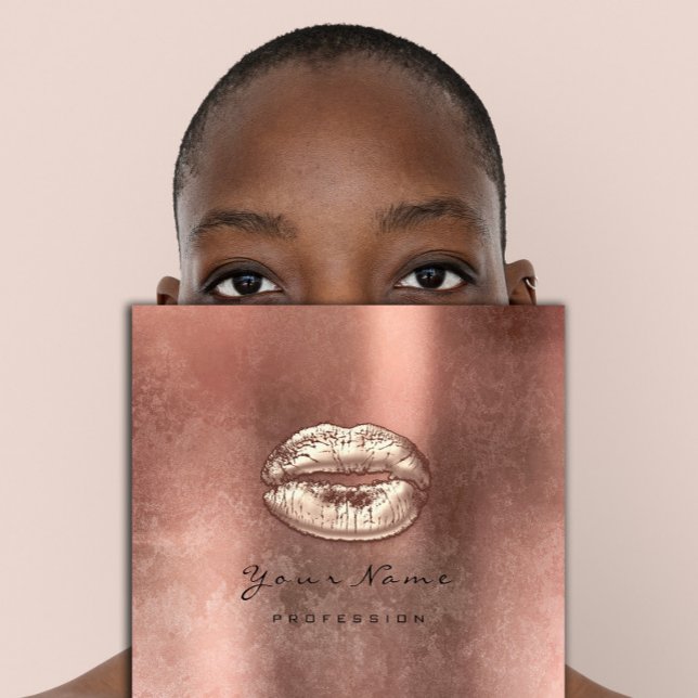 Cartão De Visita Quadrado Makeup Artist Kiss Lábios Dourado Grunge Square (Makeup Artist Kiss Lips Rose Gold Grunge Square Square Business Card)