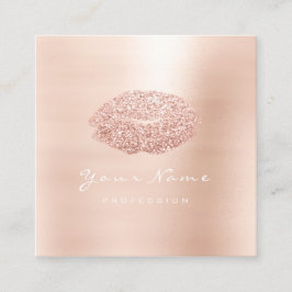 Cartão De Visita Quadrado Makeup Artist Kiss Lábios Glitter Pink Square