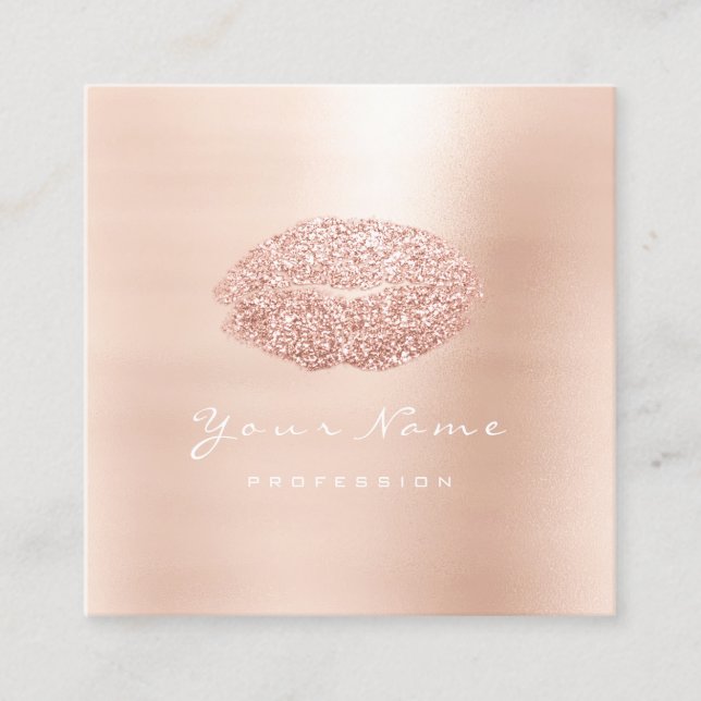 Cartão De Visita Quadrado Makeup Artist Kiss Lábios Glitter Pink Square (Frente)