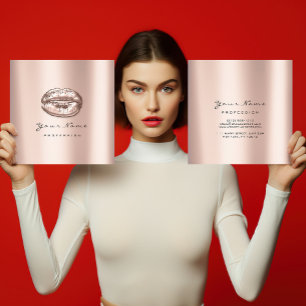 Cartão De Visita Quadrado Makeup Artist Kiss Lábios Pink Square Dourado