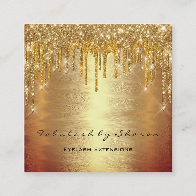 Cartão De Visita Quadrado Makeup Artist Lash Drives MUA Lux Aquecimento Dour (Frente)