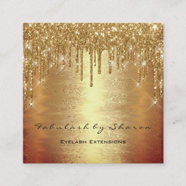 Cartão De Visita Quadrado Makeup Artist Lash Drives MUA Warm Dourado Spark (Frente)
