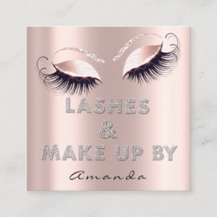 Cartão De Visita Quadrado Makeup Artist Lash Extension Diamond Rosa Glam