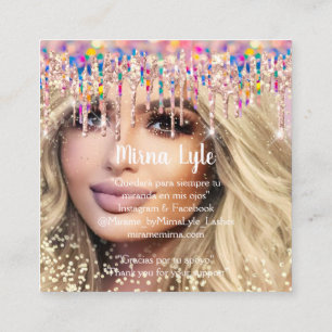 Cartão De Visita Quadrado Makeup Artist Lash Studio Holograph Foto Mirna