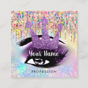Cartão De Visita Quadrado Makeup Artist Lashes Studio Holograph Crown