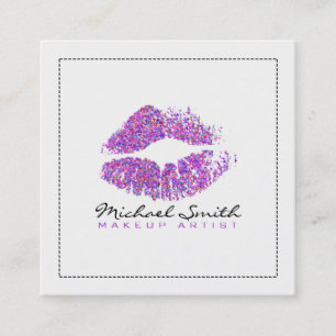 Cartão De Visita Quadrado Makeup Artist Na moda Colorful Glitter Lábios #14