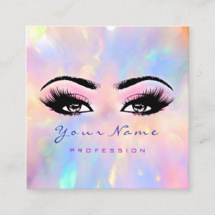 Cartão De Visita Quadrado Makeup Artist Professional Eyelash Hológrafo Rosa