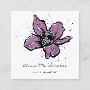Cartão De Visita Quadrado Makeup Artist Purple Watercolor Flower