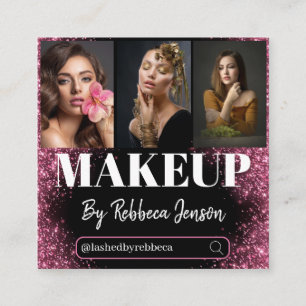 Cartão De Visita Quadrado Makeup Artist Rosa Glitter 3 Fotografia