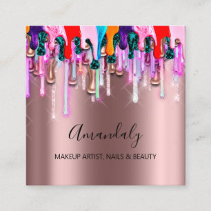 Cartão De Visita Quadrado Makeup Artist Unhas Drivers Rosa de logotipo Glitt