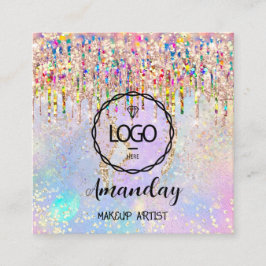 Cartão De Visita Quadrado Makeup Artist Unhas Unicorn Dourado Logotipo Holog