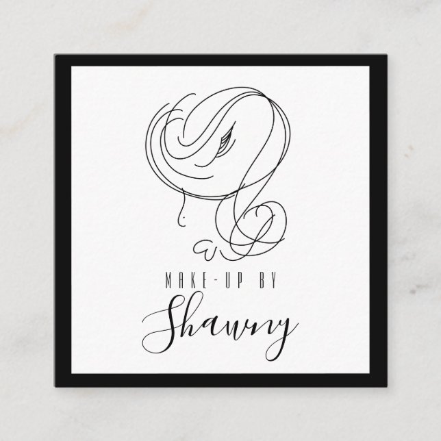 Cartão De Visita Quadrado Makeup Artista Feminine Line Art Mão Desenhada (Frente)