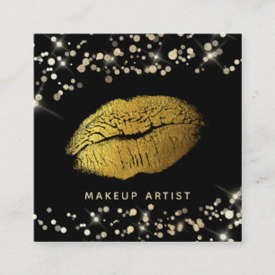 Cartão De Visita Quadrado *~* Makeup Dourado Glitter Lábios Dourados Confet