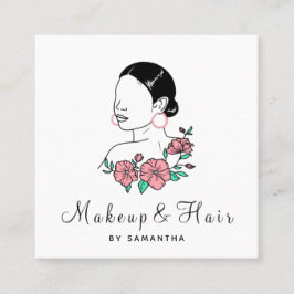 Cartão De Visita Quadrado Makeup & Hair Bonito Mulher Latina Moça Floral