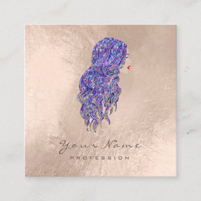 Cartão De Visita Quadrado Makeup Hairdresser Lashes Sereia Pprecoce (Frente)