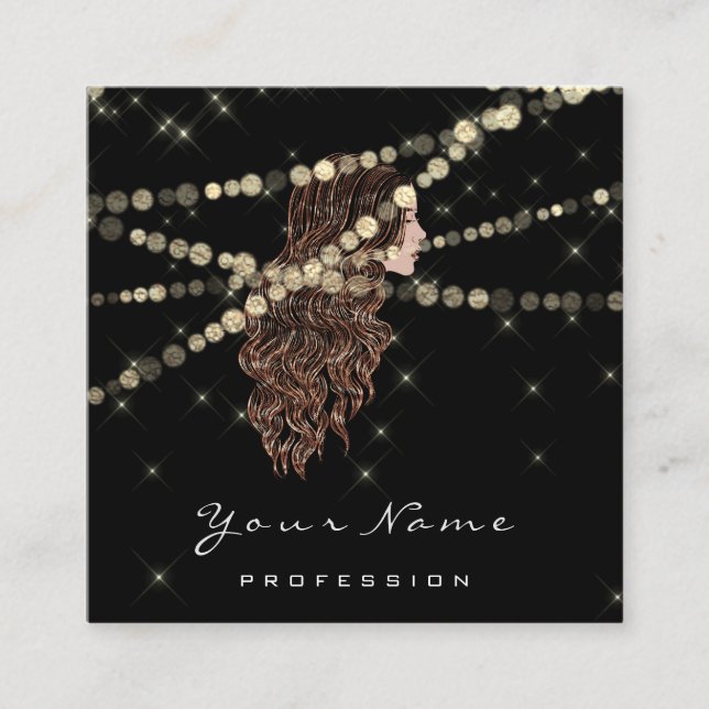 Cartão De Visita Quadrado Makeup Hairdresser Lashes Sereia Preto Quadrado (Frente)