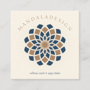Cartão De Visita Quadrado Mandala Azul-Marinho Marrom