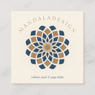 Cartão De Visita Quadrado Mandala Azul-Marinho Marrom